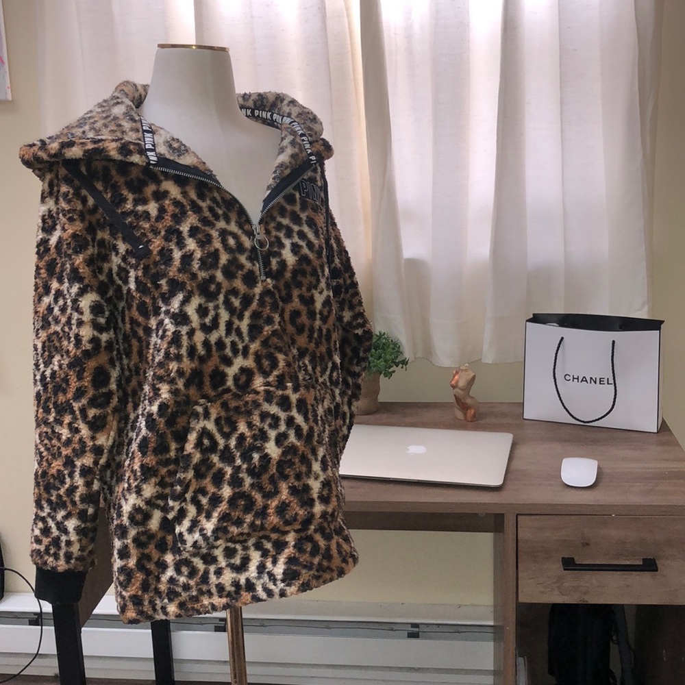 PINK Leopard print half zip sweater
